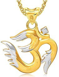 Meenaz Om Ganesha Ganpati Pendant,Locket Gold Plated Cz With Chain In God Pendant In Amreican Diamond For Man & Women GP286