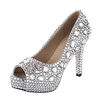 VELCANS Studded Rhinestone Womens Peep Toe Platform Wedding,Party,Prom High Heel Pumps of High Heel:4.5"