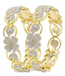 YouBella American Diamond Floral Shape Gold Plated Bangles For Women