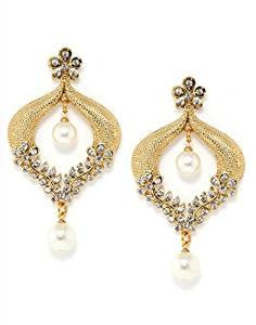 Bindhani Cz Stone Chandbali Ethnic Ear Rings For Girls